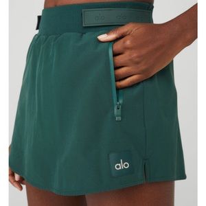 alo high waist elevation mini skirt (short under) midnight green